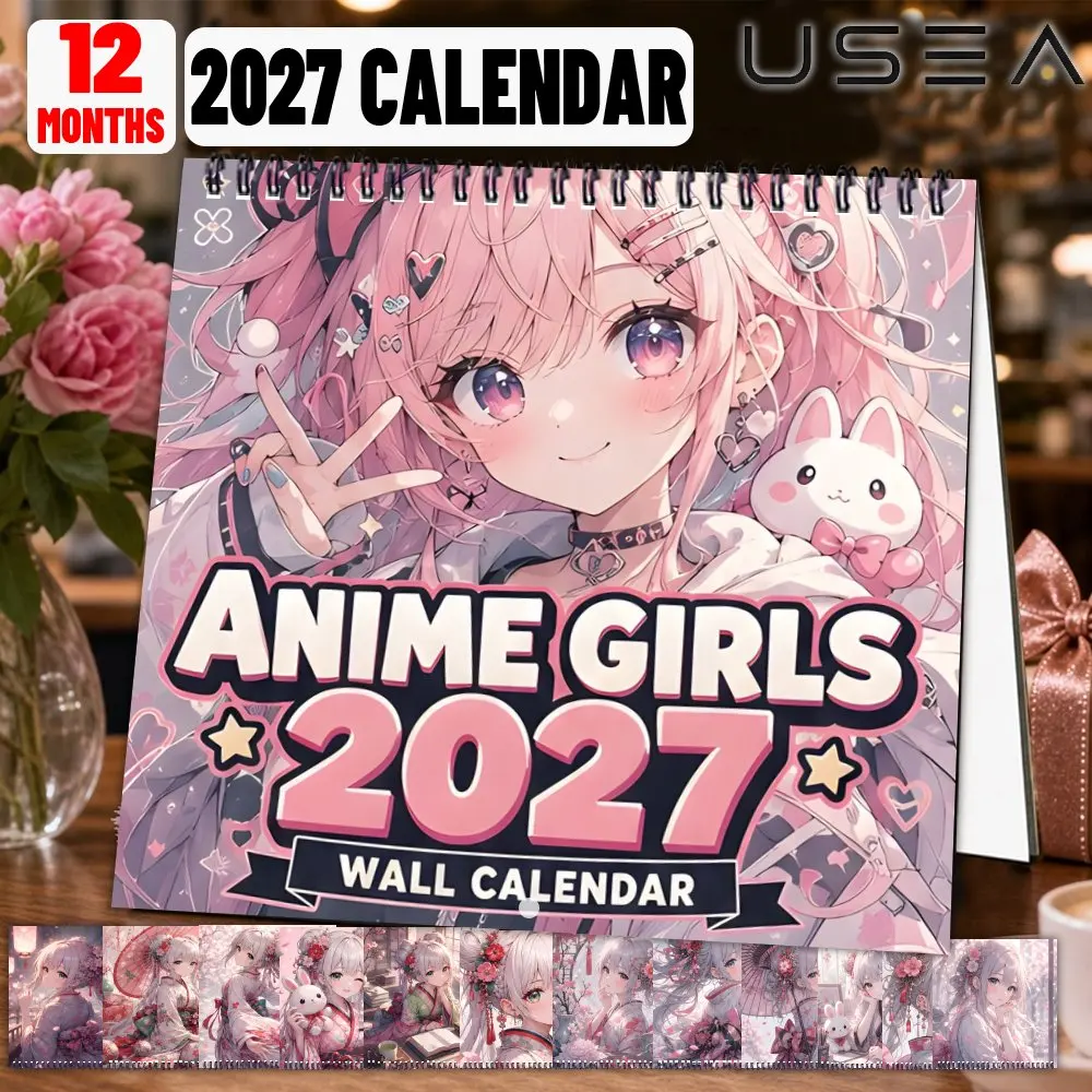 2027 Anime Girls Wall Calendar,Monthly Planner & Yearly Organizer,Twin Wire Spiral, Habit Tracker,Time Management,Aesthetic Gift