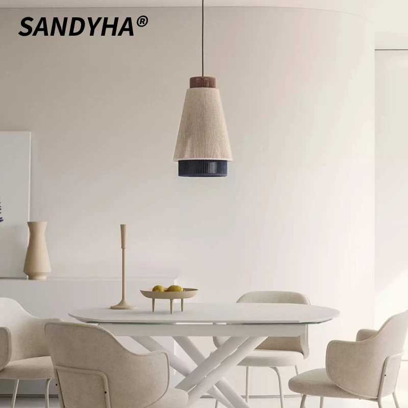 

SANDYHA Japanese Retro Pendant Lights Woven Cotton Rope Chandelier Living Room Decoration Bedroom Dining Table Lighting Fixtures