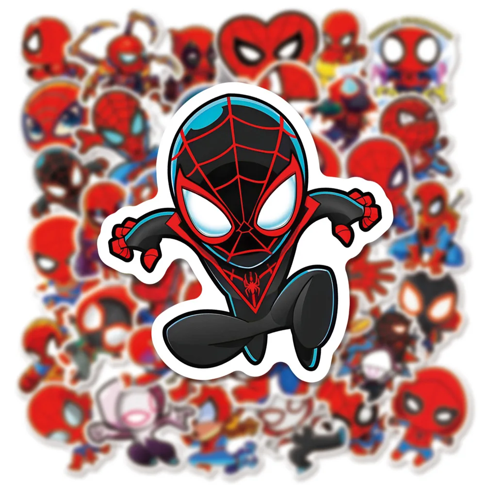 10/30/50PCS Spider Man Cartoon Stickers Marvel Q Edition Decals Scrapbook Luggage Laptop Guitar Bike Disney Sticker Kids Toys