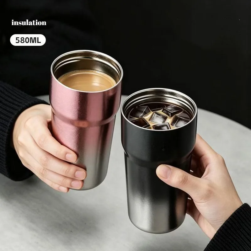 580ML Pure Titanium Insulated Bottle, Dual-Drink Lid, Portable On-the-Go Water Bottle, Light Luxury Travel Companion,Coffee Cup