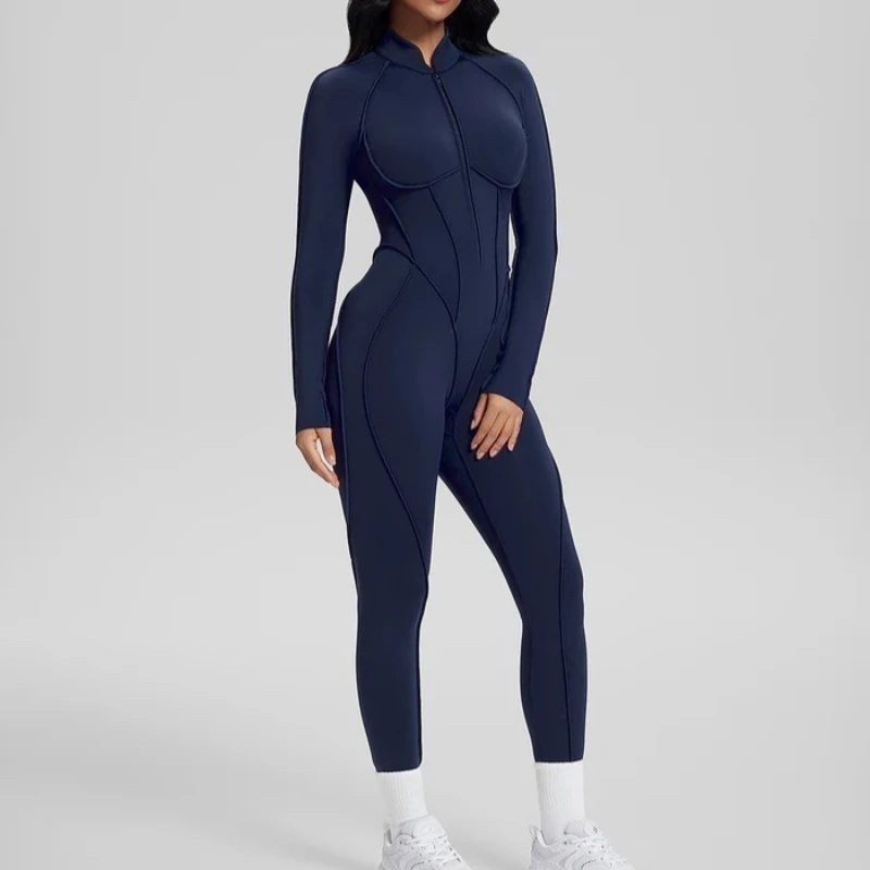 Women's Naked Yoga One-piece Suit Long-sleeved Zipper Jumpsuit Gym Outfit high-intensity exercise onesie Workout Sexy Jumpsuit