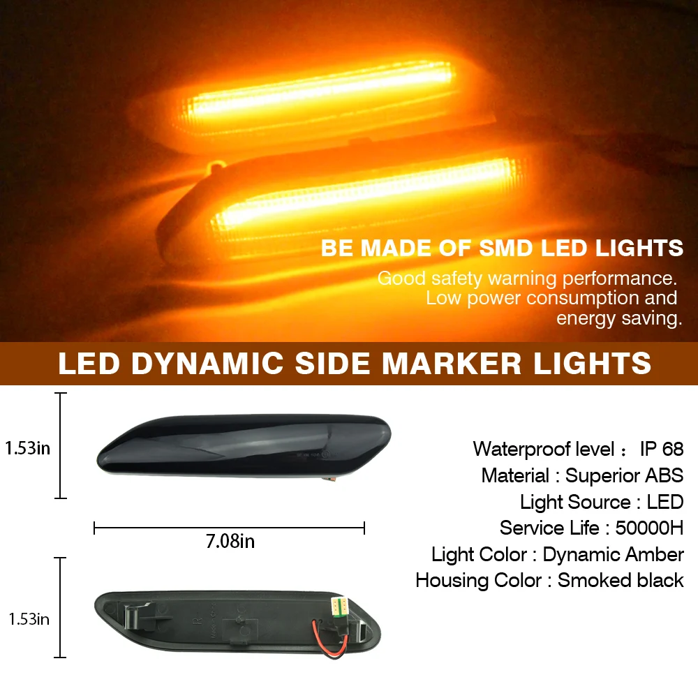 1 Pair Dynamic LED Flowing Turn Signal Light Side Marker Repeater Lamp for Mini Cooper R60 Countryman R61 Paceman