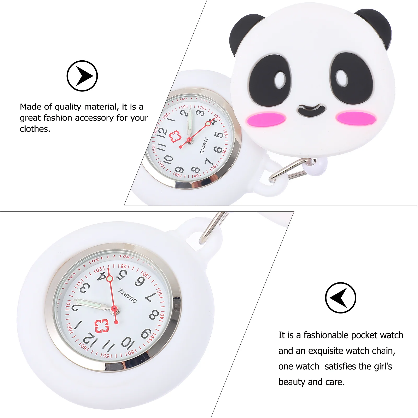 

Stretchable Nurse Pocket Watch Cartoon Panda Design Clip-on Exquisite Texture Multiple Occasions Gift Stretchable Pocket Watch