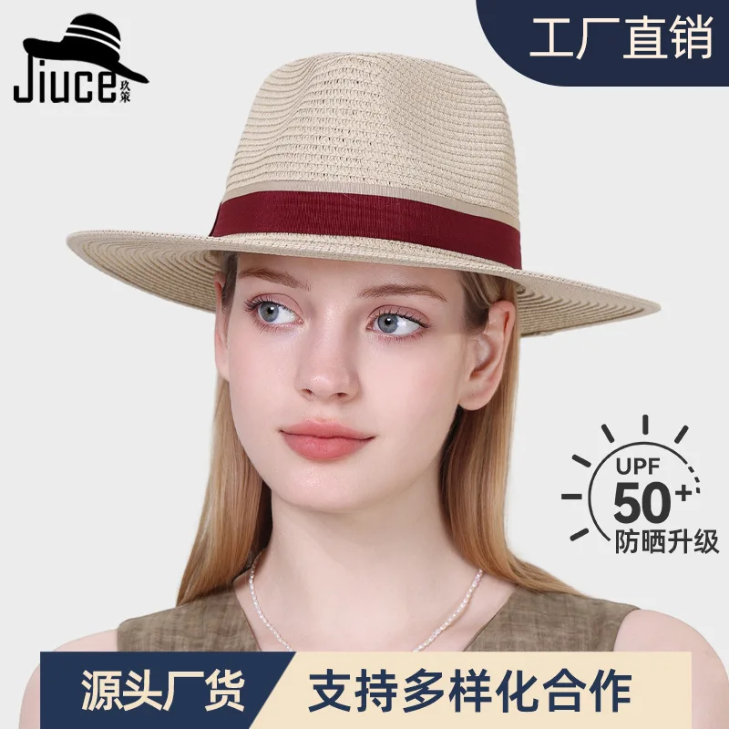 Panama Straw Fedora Hat for Summer, European American Style Sun Cap Unisex, Factory Direct Beach Hat