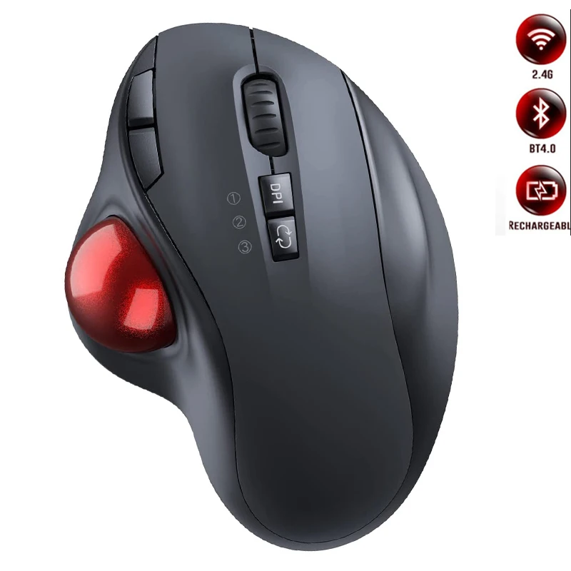 2.4G+Bluetooth Trackball Mouse Rechargeable Gaming Mouse for Mac WindowsCreative Professional CAD Drawing Game Mice