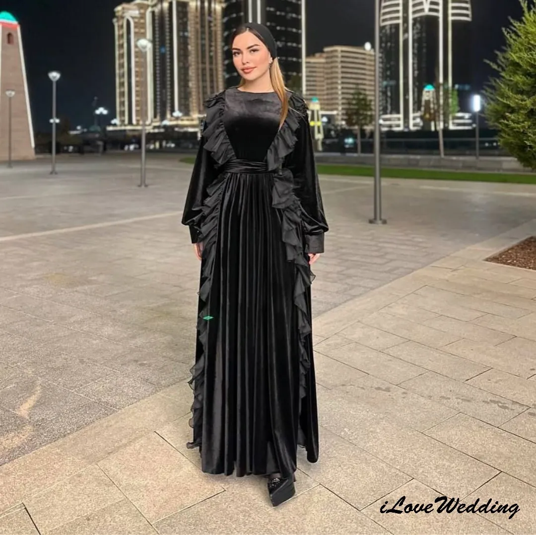 エレガントな長袖プロムドレス 2025 ラッフルフォーマルウェディングパーティードレス 女性ゲスト用 Aラインプリーツイブニングドレス カスタマイズ可能