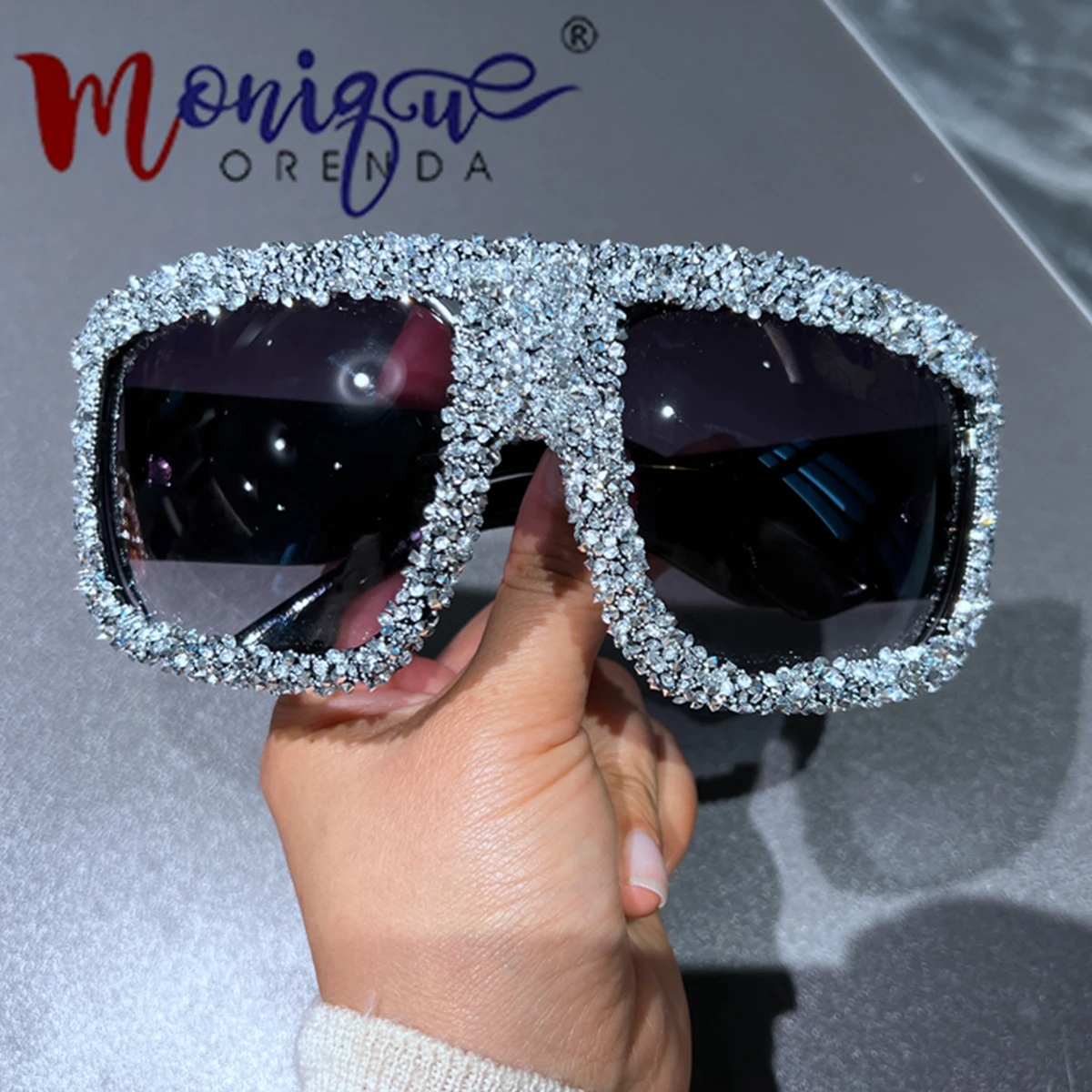 Oversized Vierkante Zonnebril Vrouwen Retro Full Strass Zonnebril Voor Mannen Groot Frame Eyeglasse Mode Tinten Uv400