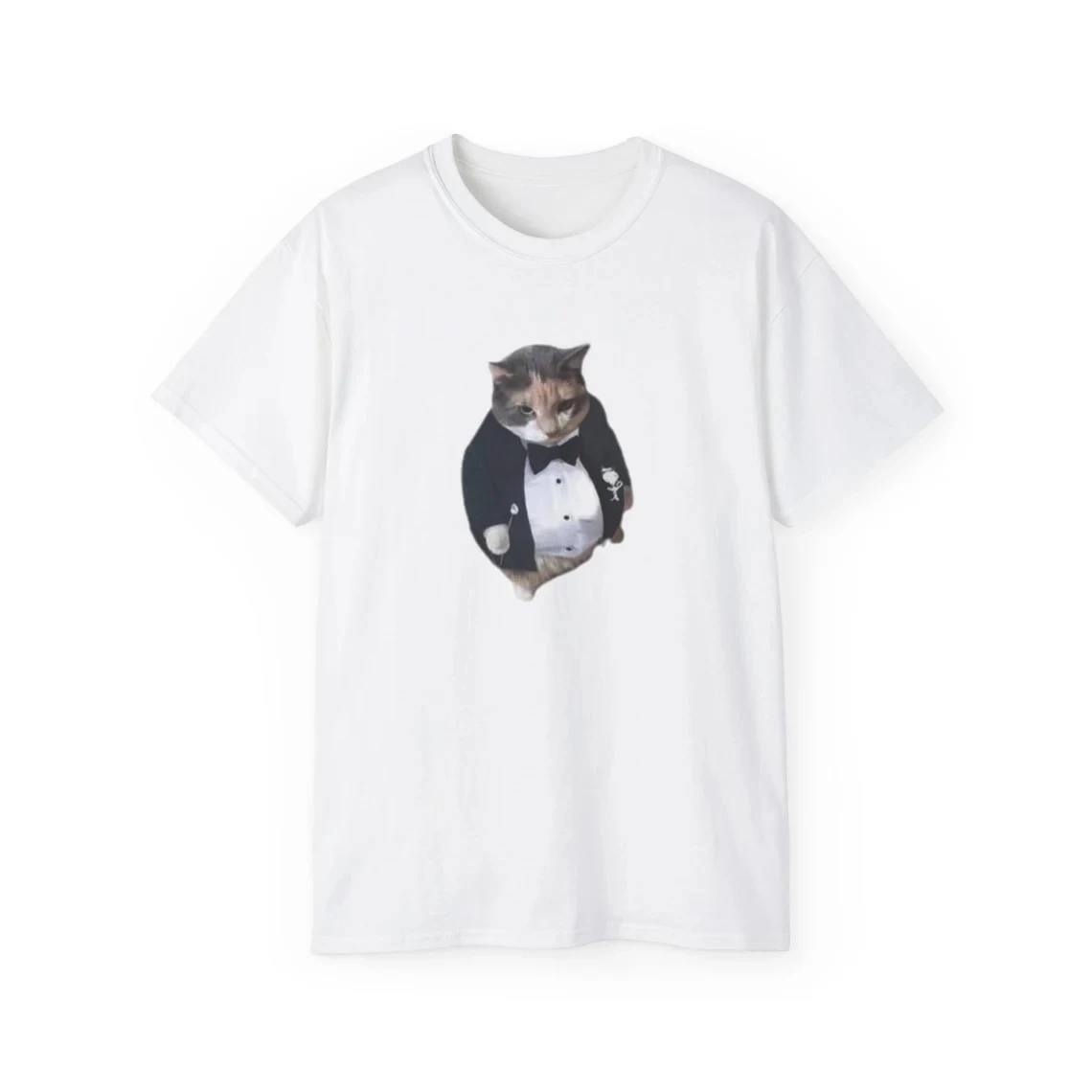 Cat Gentleman Printed T-shirt A Cat Lady in A Suit Wearing Comfortable Home Clothes Round Neck Unisex Daily Wear