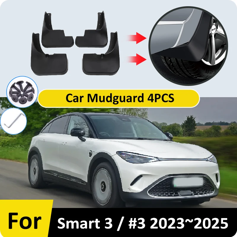 

Car Mudflaps Splash Mud 4PCS For Smart 3 Accessories Smart #3 Brabus 2023 2024 2025 Front Rear Wheels Mudguards Guard Flaps Auto
