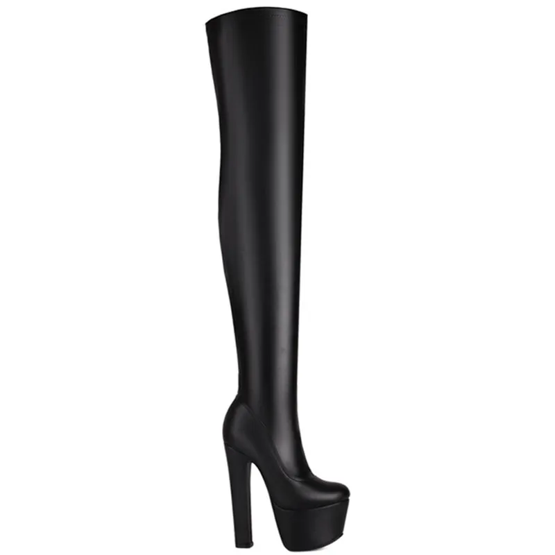 Solid Color Over-the-knee Boots For Women Side Zipper Roud Toe Stiletto Platform Stripper Shoes Patent Leather Matt Designer New