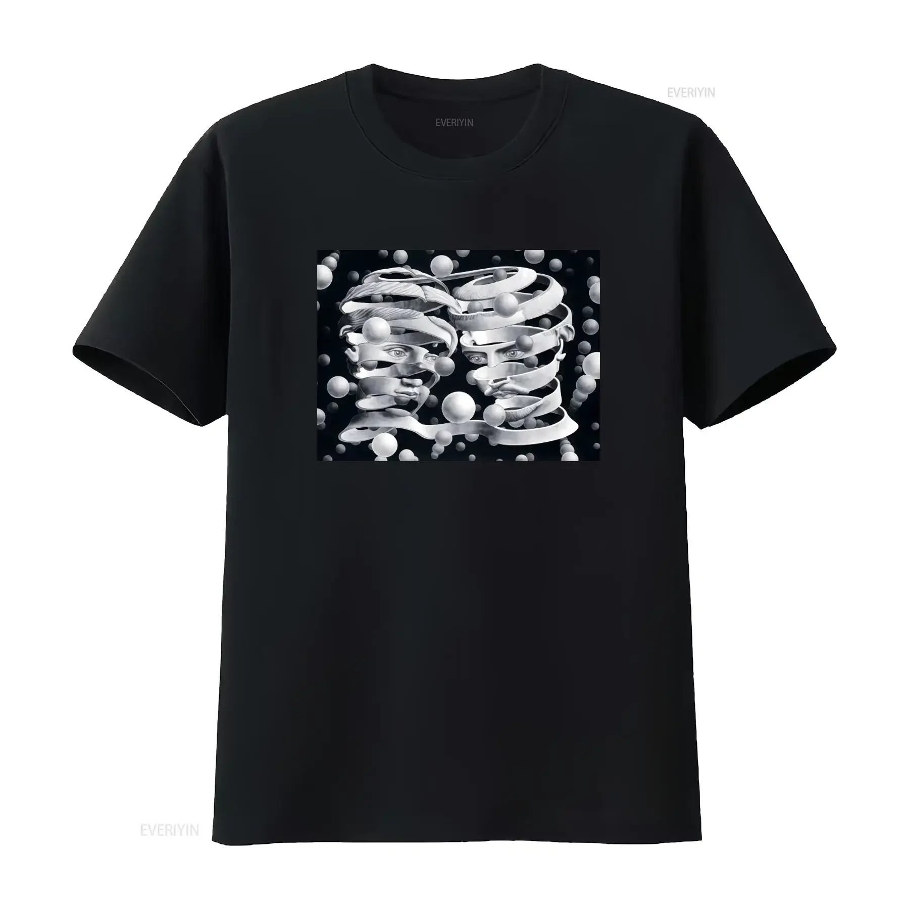 M C Escher Inspired Optical Illusion Print T Shirt for Men and Women Unique Design vintage Washed Casual homme Stylish