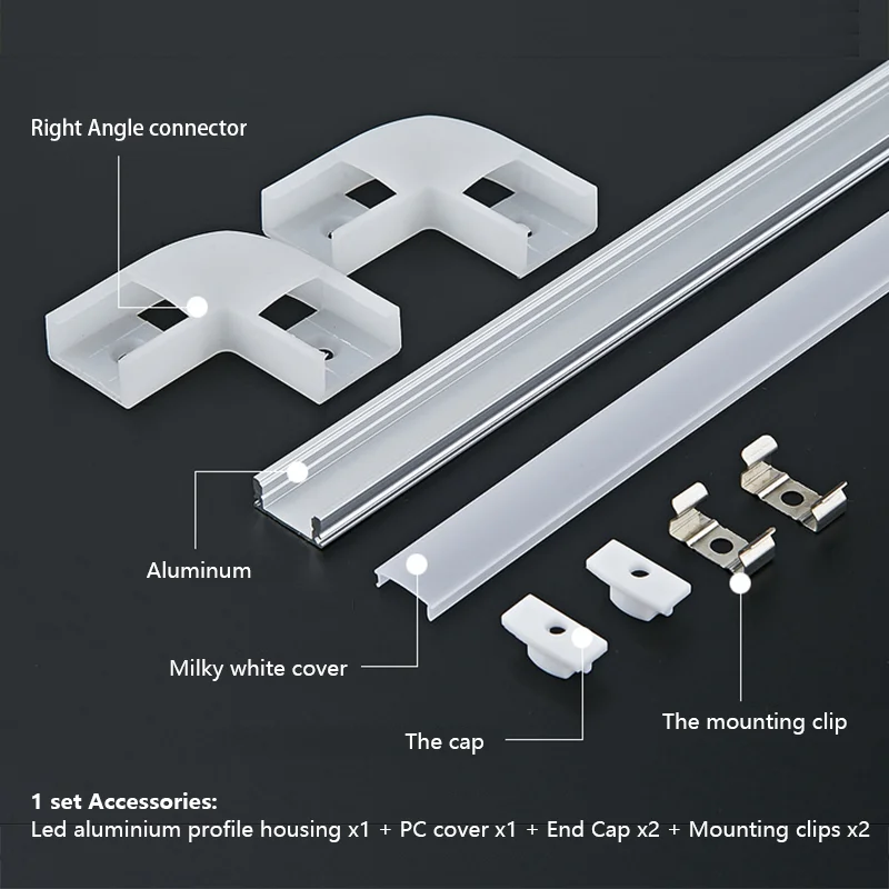 0.5M Kształt U/V Narożny profil aluminiowy Kanał Przezroczysty dyfuzor PC Wbudowana szafa kuchenna Szafka Lampa LED Pasek świetlny