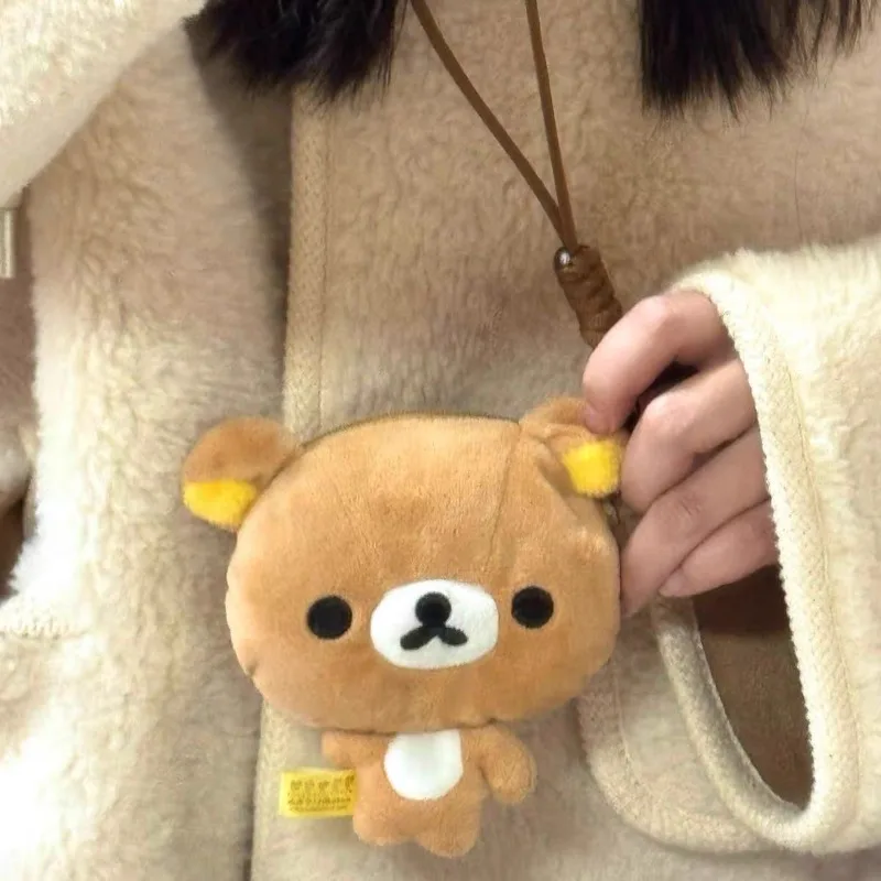10CM Rilakkuma Big Head Lanyard Plush Coin Purse Wallet Creative Cartoon Japanese San-X Korilakkuma bear Plush Storage bag Gift