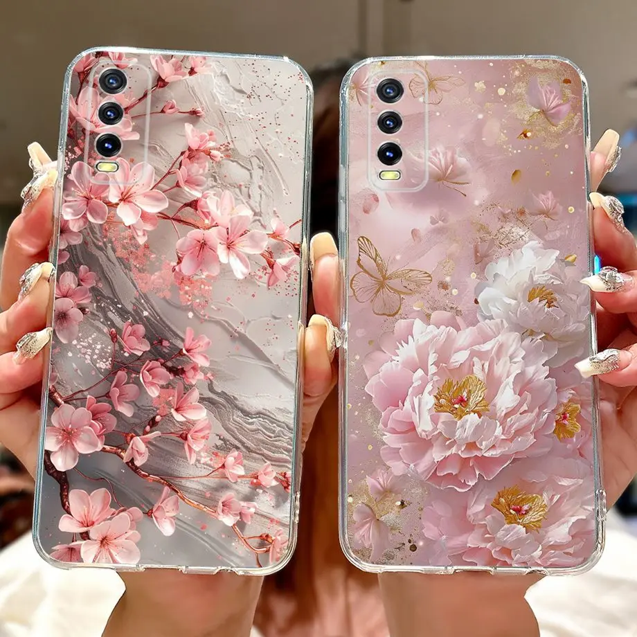 ل vivo V2027 V2028 V2029 / Vivo Y20 Y20s Y20i Y11s Y12s حافظة لينة واضحة سيليكون زهرة فراشة الكرتون الحيوانات الغطاء الخلفي