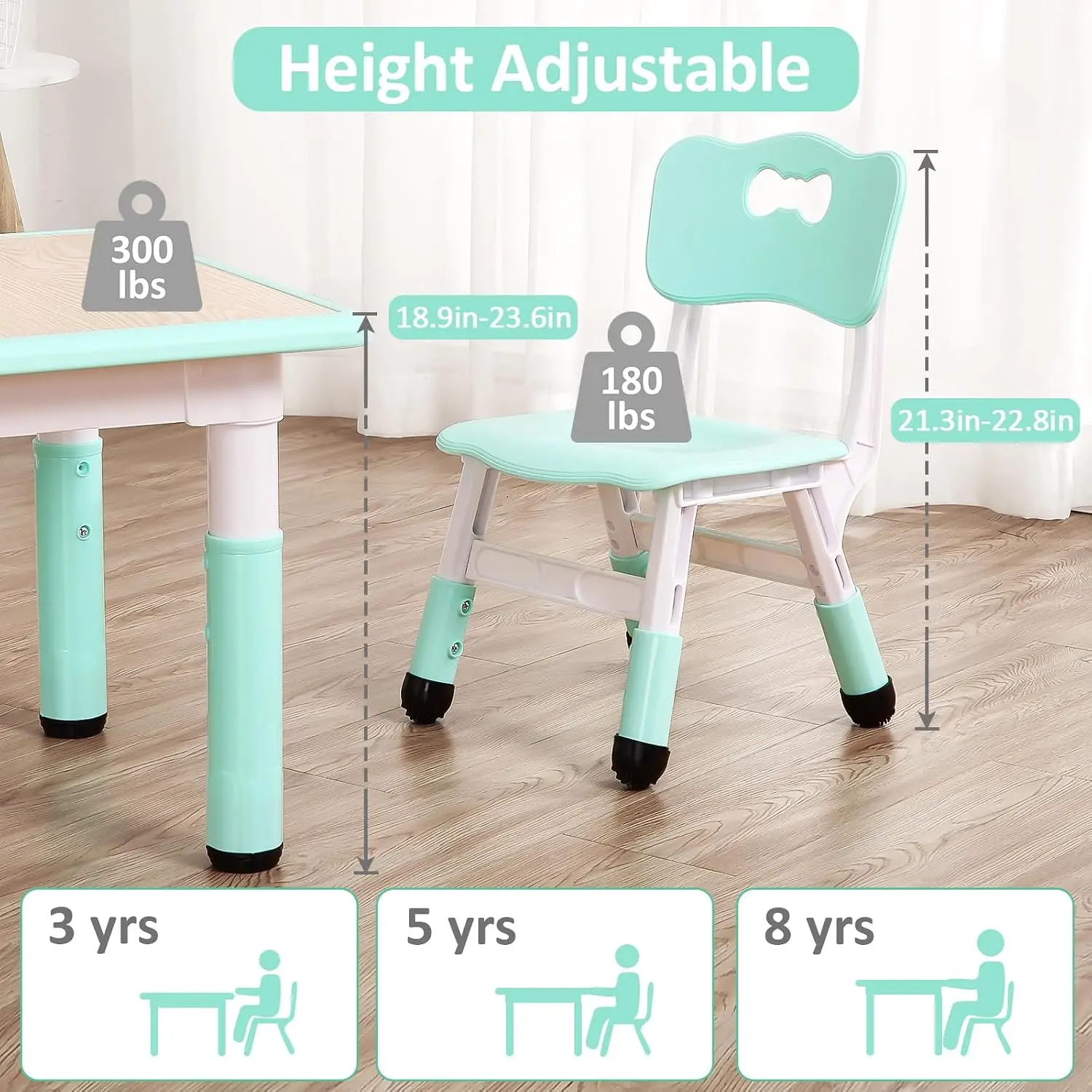 TackView 23inch Kids Table and 4 Chair Set Toddler Table Set-Teal Activity Art Craft Table Non-Slip Legs Graffiti TopMulti-Function Easy Assembly for Home School Kids view 4
