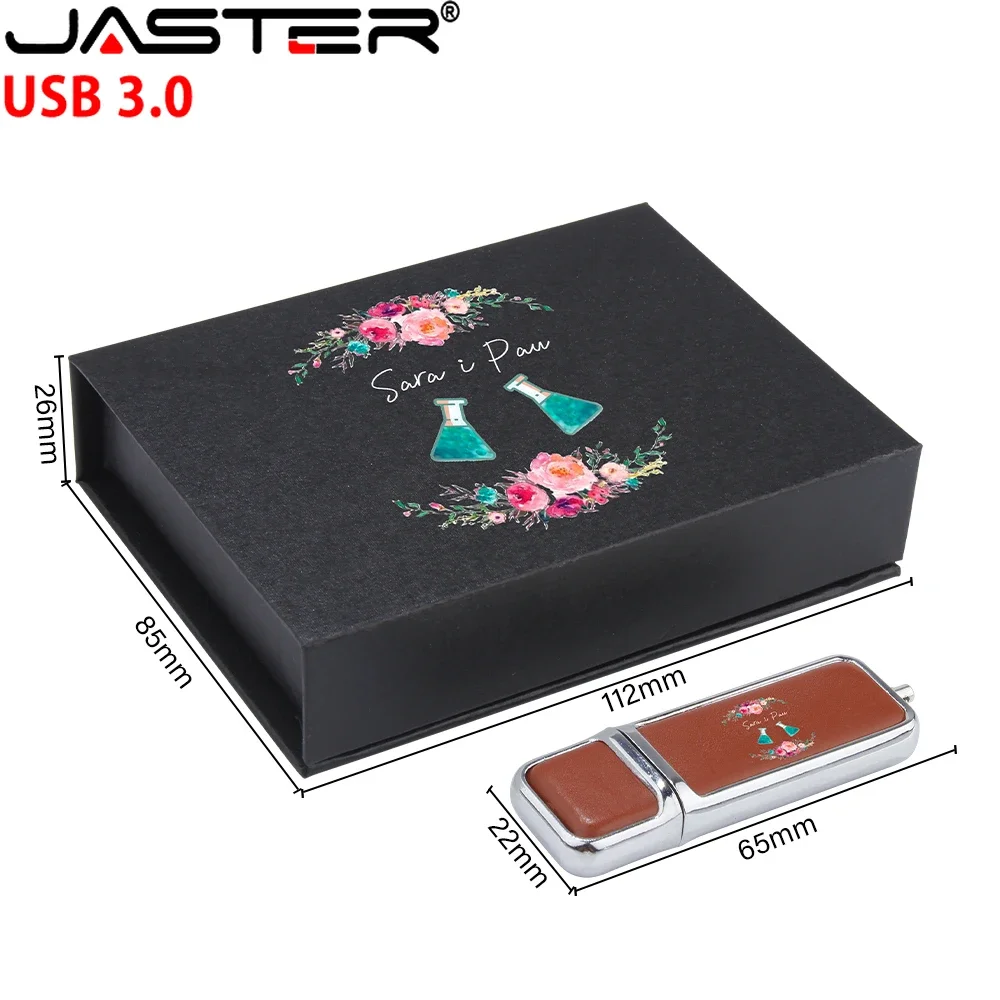 JASTER 128GB 3.0 Black Leather high-end gift USB drive Pen Drive 64GB Memory Stick 32GB Cardboard Box GIFT LOGO Wedding Gifts