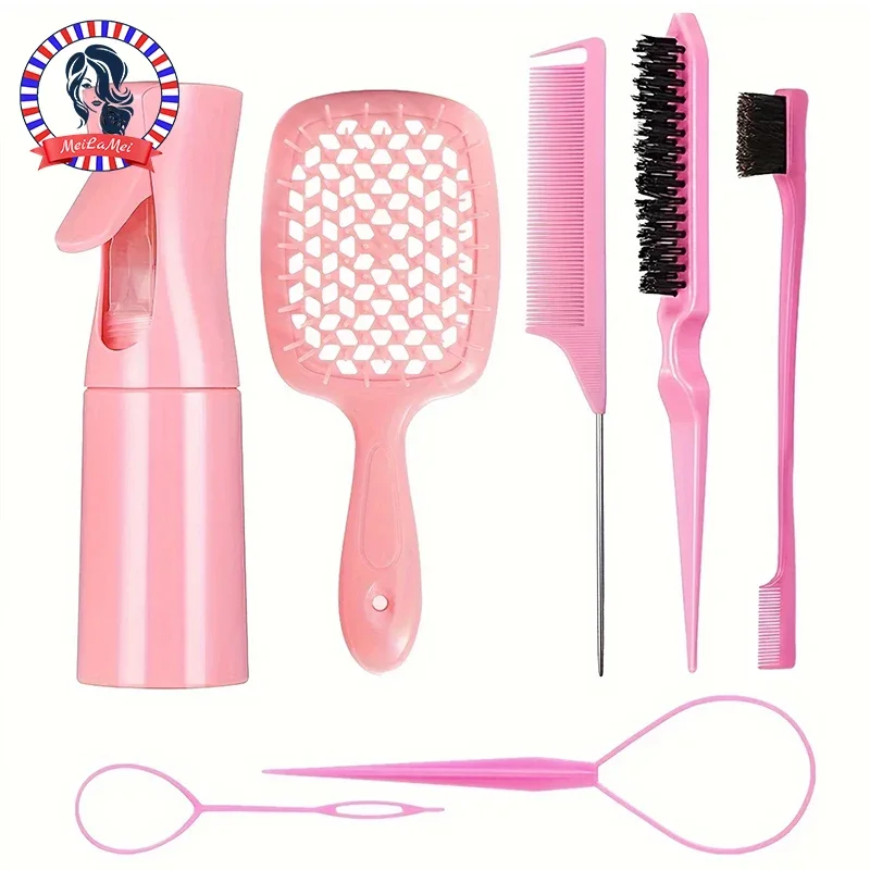 

Набор для укладки волос для всех типов волос - 7 предметов: расческа-детанглер, щетка с натуральной щетиной и двусторонние щетки для бороды и кожи головы, массажер для кожи головы, профессиональный салонный набор