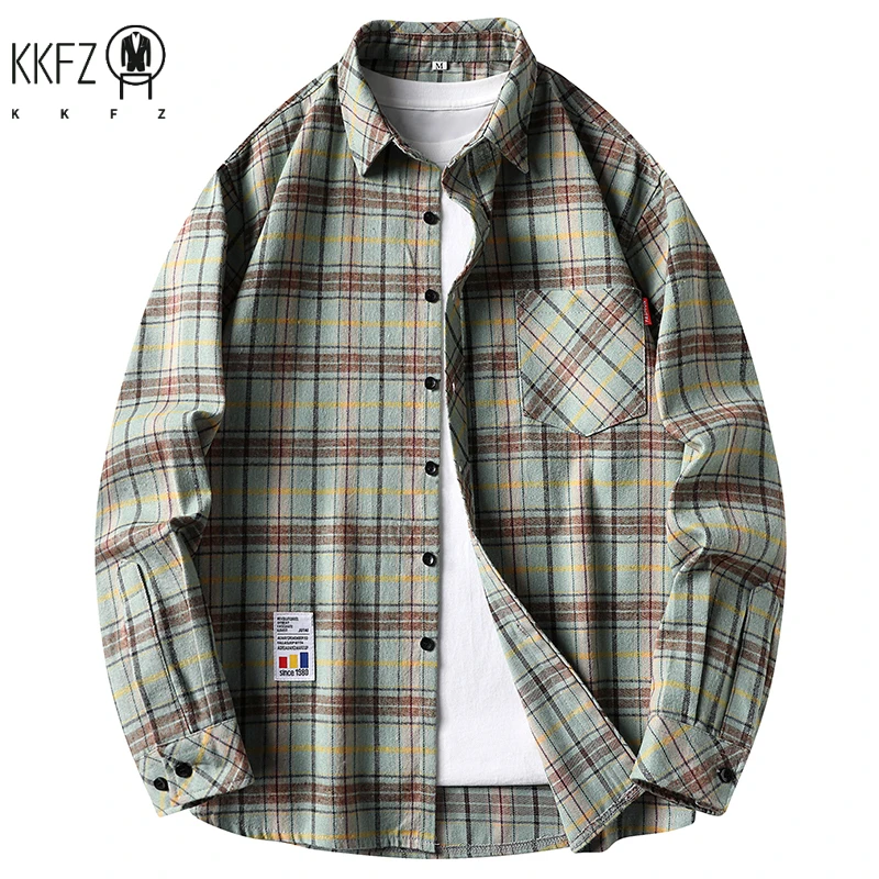 Lightweight Check Long Sleeve Shirt Men Button Lapel Single Pocket Ideal for Daily Outing Outdoor Leisure Activities