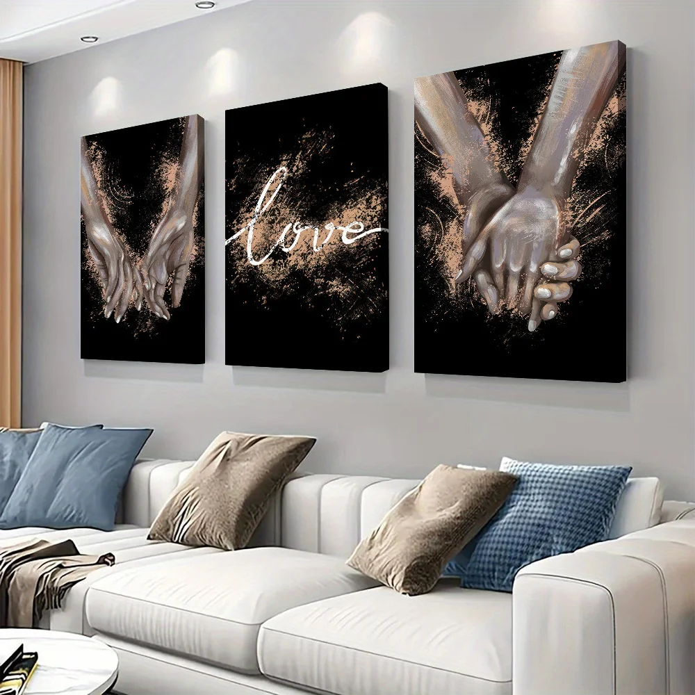3PCS 2d Flat Modern Abstract Art Canvas Decorative Painting Metallic Texture Two Hand Theme Home Wall Decoration Living Room Ent