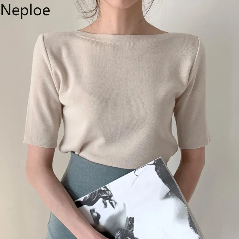 Neploe Cotton Basic T Shirts Women Solid O Neck Half Sleeve Female Tops Summer 2024 New Casual Slim Fit Ladies Tees 1C093