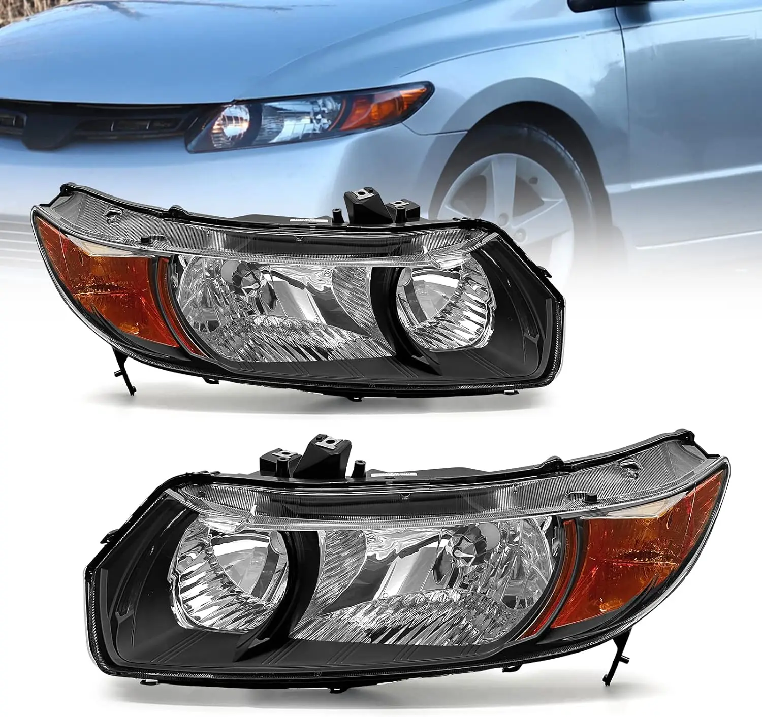 

Headlight sembly for 2006-2011 Honda Civic 2Door Coupe Headlights Front Lamps Direct Replacement with Black Housing Amber Reflec