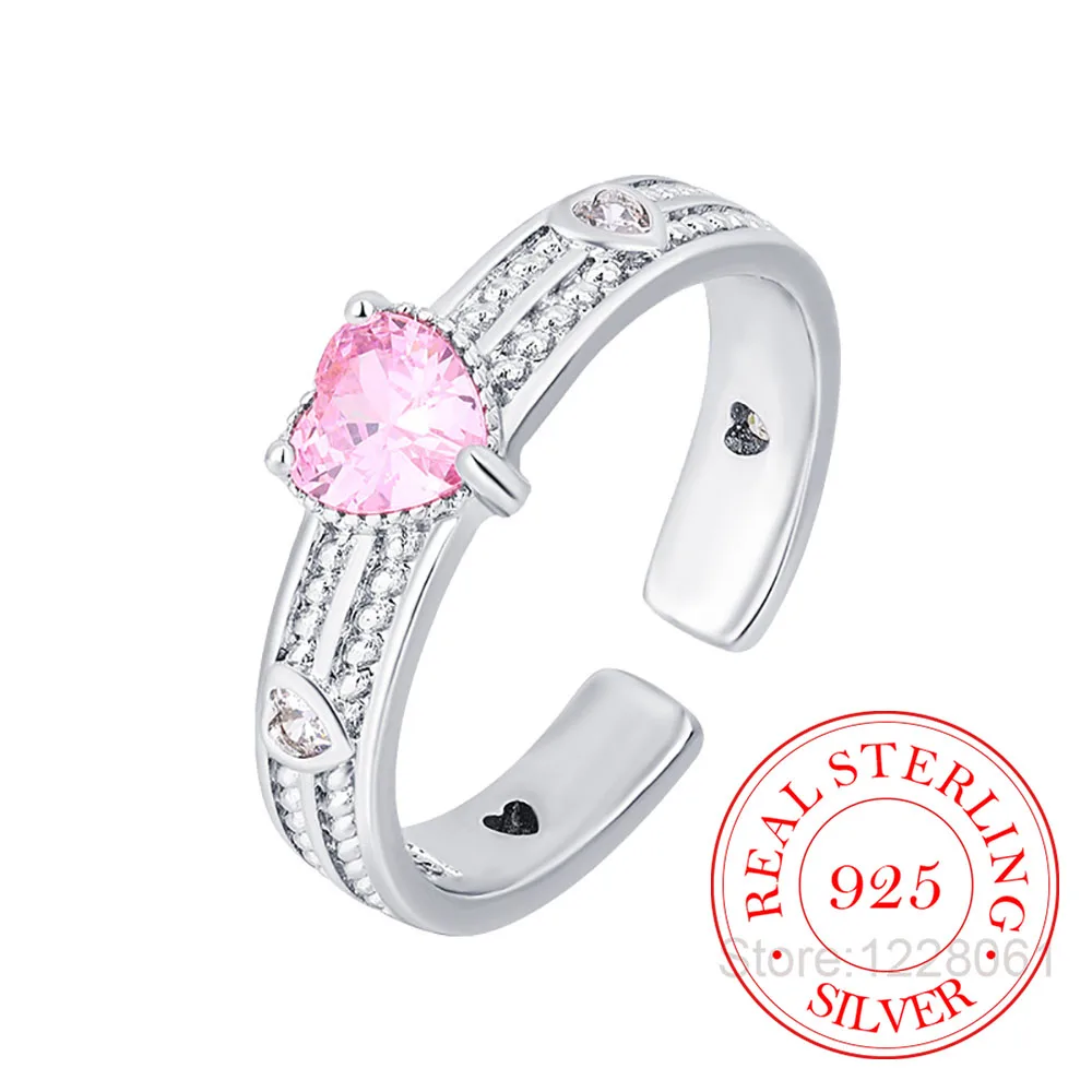 925 Sterling Silver Simple Pink Heart Rings For Women Luxury Designer Jewelry Gift Female New Trends 2023 Offers