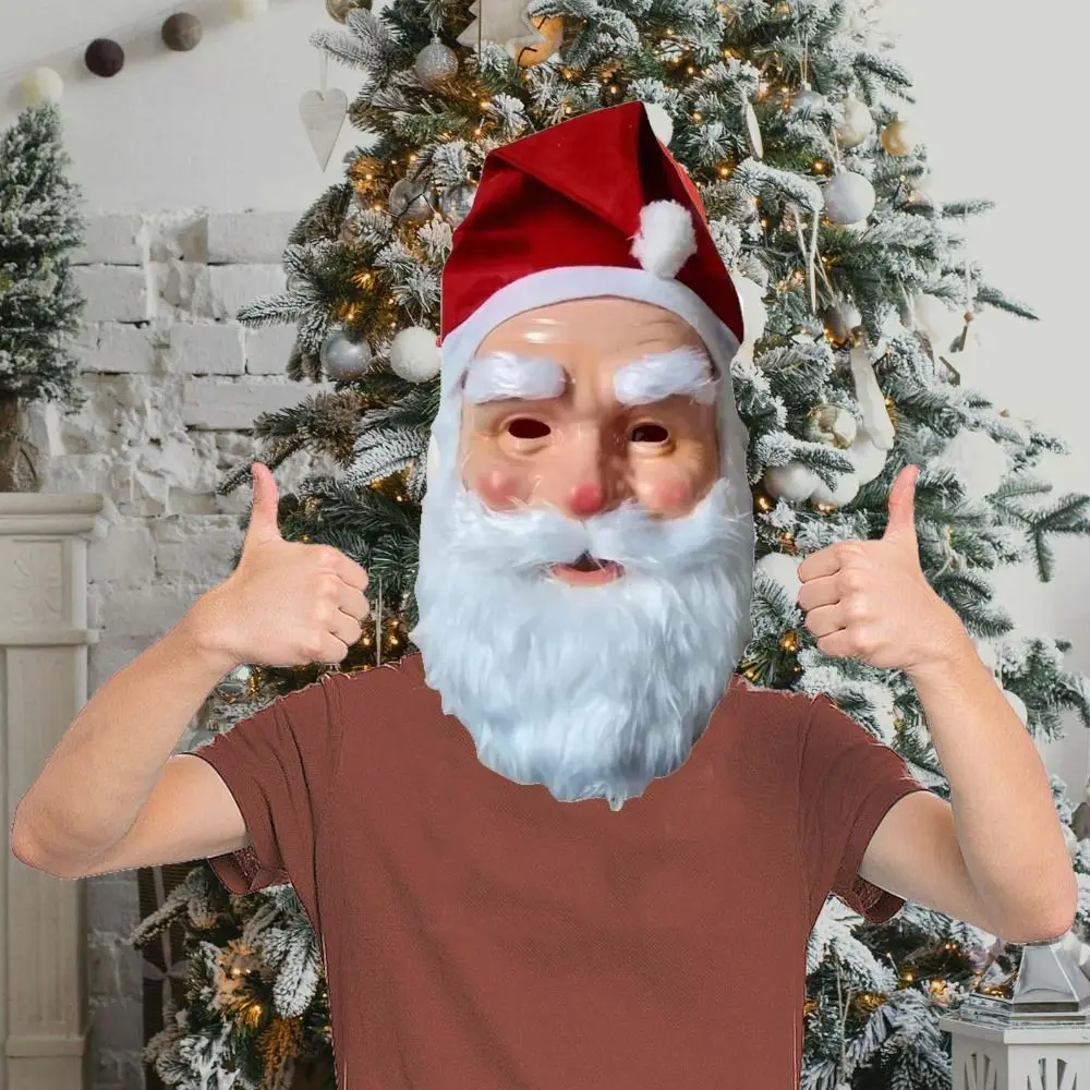 Warm Face Cover Santa Claus Beard Mask Hat Set Cosplay Props Xmas Christmas Decoration 3D Cartoon Cosplay Accessories Adult 3