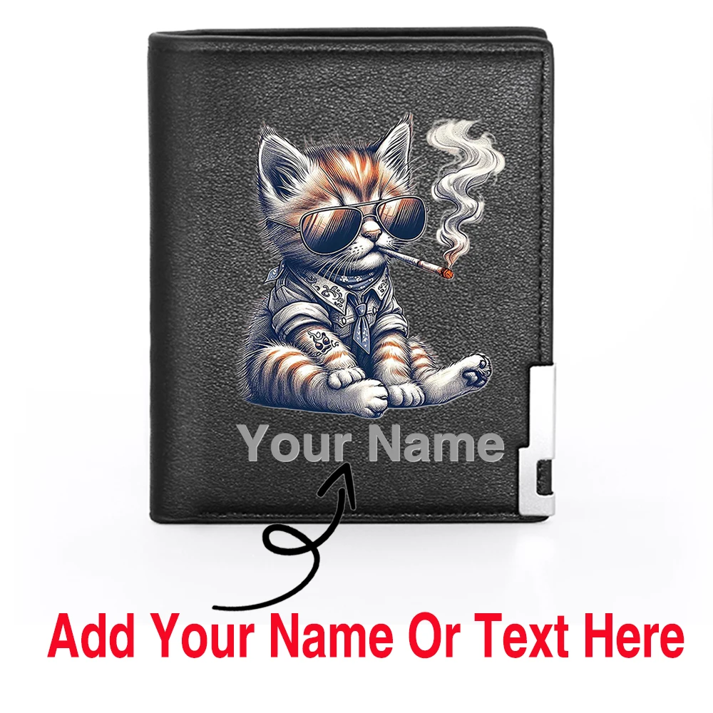 

Personalized Cool Smoking Cat Design Customized Your Name Or Text Men's Card Holder Short Wallet