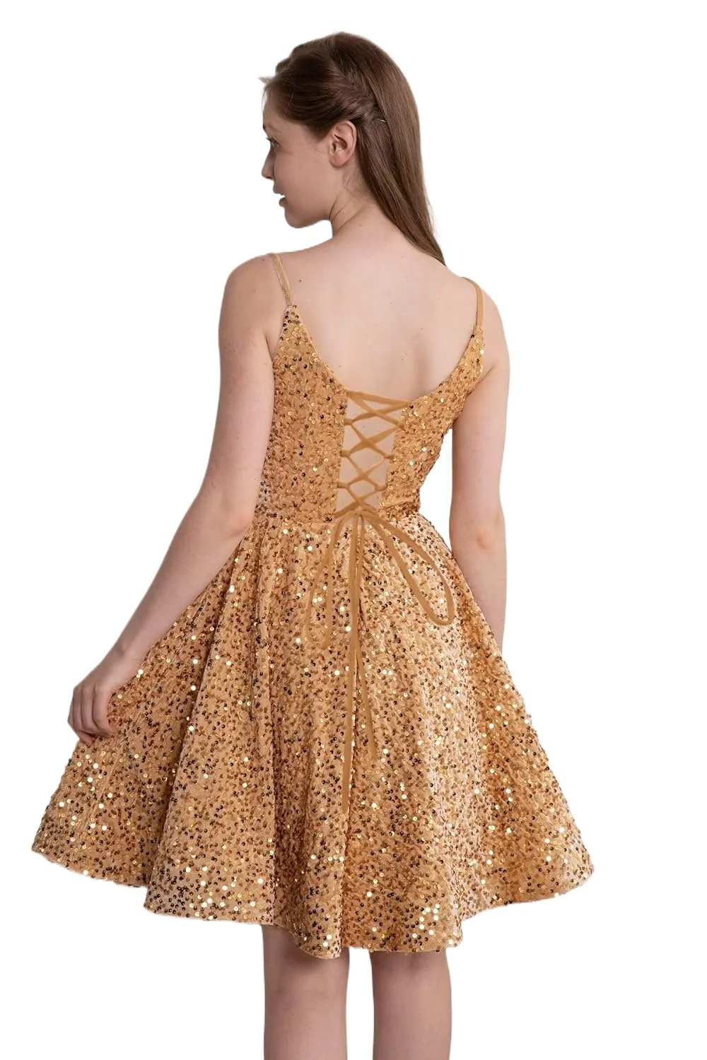 

Sequin Homecoming Dresses for Teens 2026 Sparkly Spaghetti Strap A-line Short Prom Dress Cocktail Formal Party Gowns