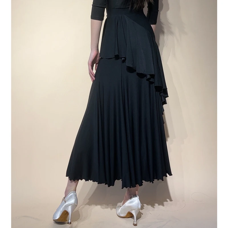 Nuova gonna da ballo da sala da donna valzer abiti da spettacolo di danza blu nero gonne arricciate abbigliamento da ballo di fine anno BL17168