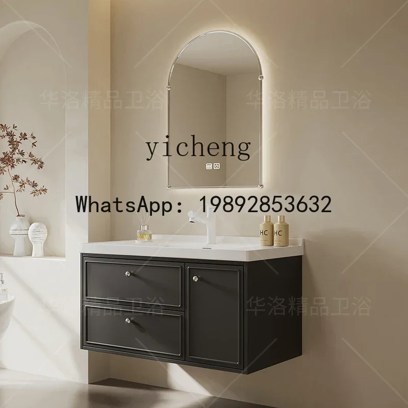 

Y1 Rubber Wood French Retro Bathroom Cabinet Combination Ceramic Integrated Basin Hand Washbasin
