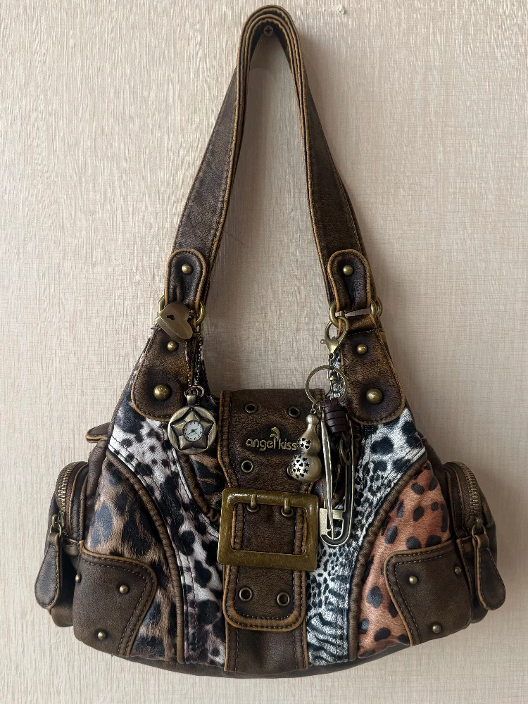 

Оригинальный дизайнерский бренд в стиле ретро с рваным леопардовым принтом в стиле пэчворк, популярная подушка для девочек, сумки через плечо на одно плечо для женщин