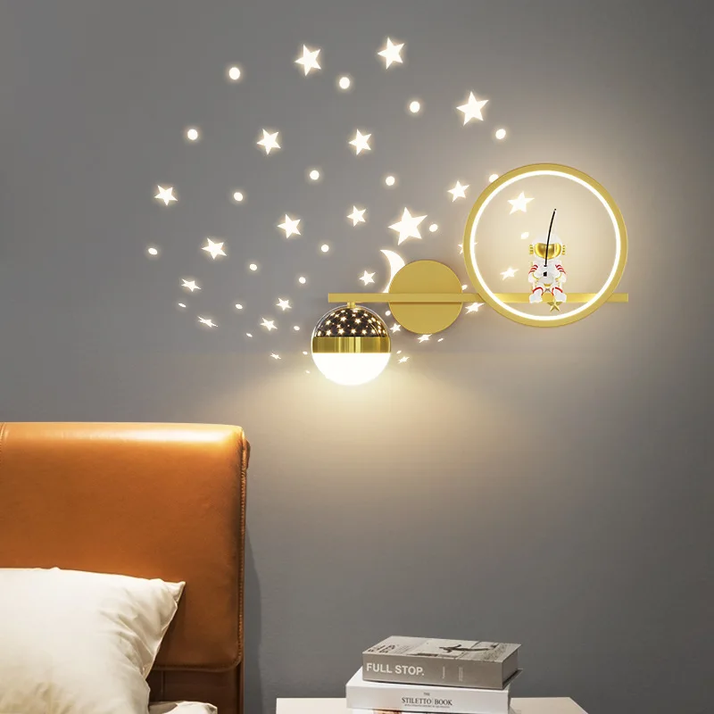 QUASHION-Modern Children Lâmpada de parede, Projetor Estrela, Decoração do quarto LED, Sconce Light, Astronauta, Kid Room, Nordic Luminária