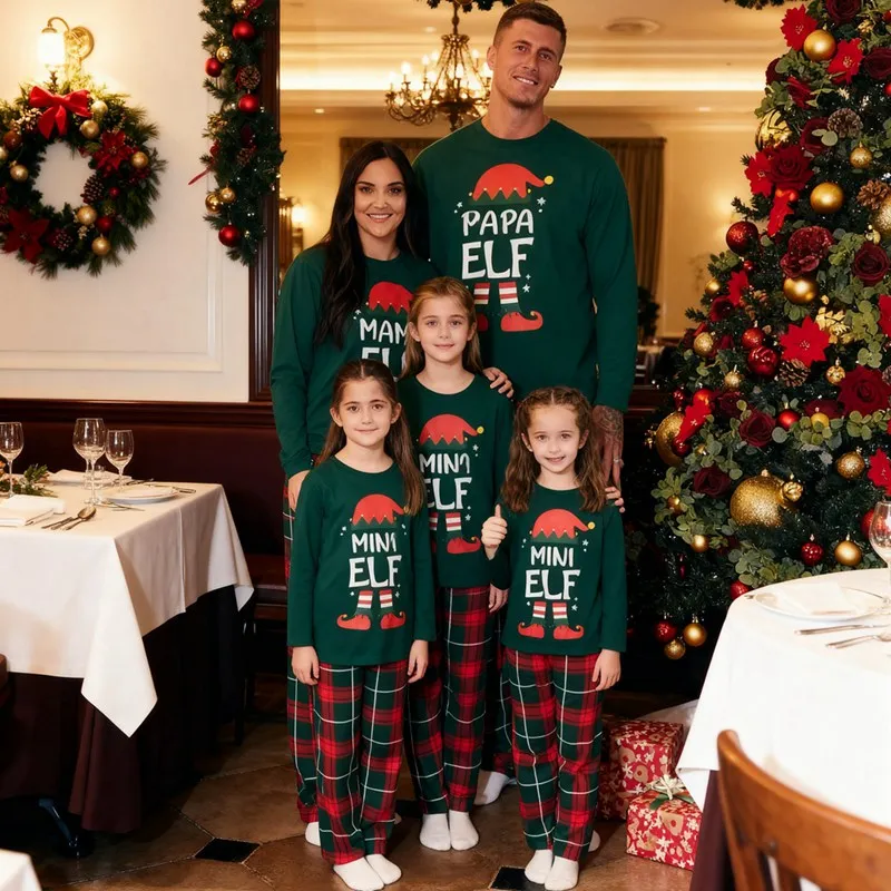 

Christmas Matching Family Pajamas Sets Long Sleeve Xmas PJs Letter Print Top and Plaid Bottom Sleepwear Jammies