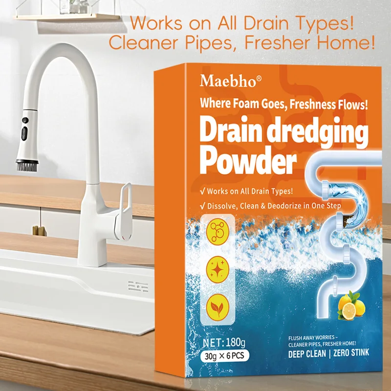 6 Pack Clearance Pipe Cleaning Powder Sewer Cleaning Powder Pipe Dredging Powder Floor Oil Blockage Dissolving Deodorizing New view 2