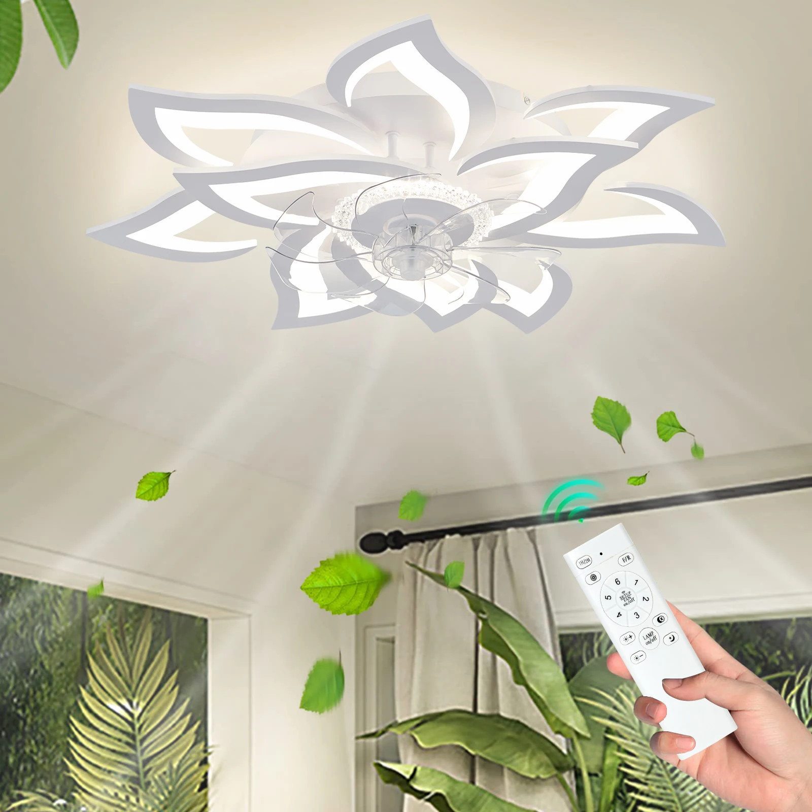 Modern LED Ceiling Fan Light with 6 Speed Adjustable and Remote Control Nordic Style Fan Lamp for Living Room and Bedroom