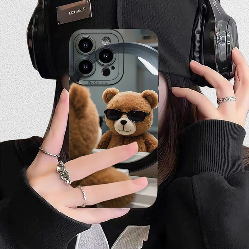 Cool Sunglasses Bear Silicone Phone Case For Samsung Galaxy S25 S24 S23 S22 FE Plus Ultra A56 A55 A54 A36 A35 A34 A16 A15 Cover
