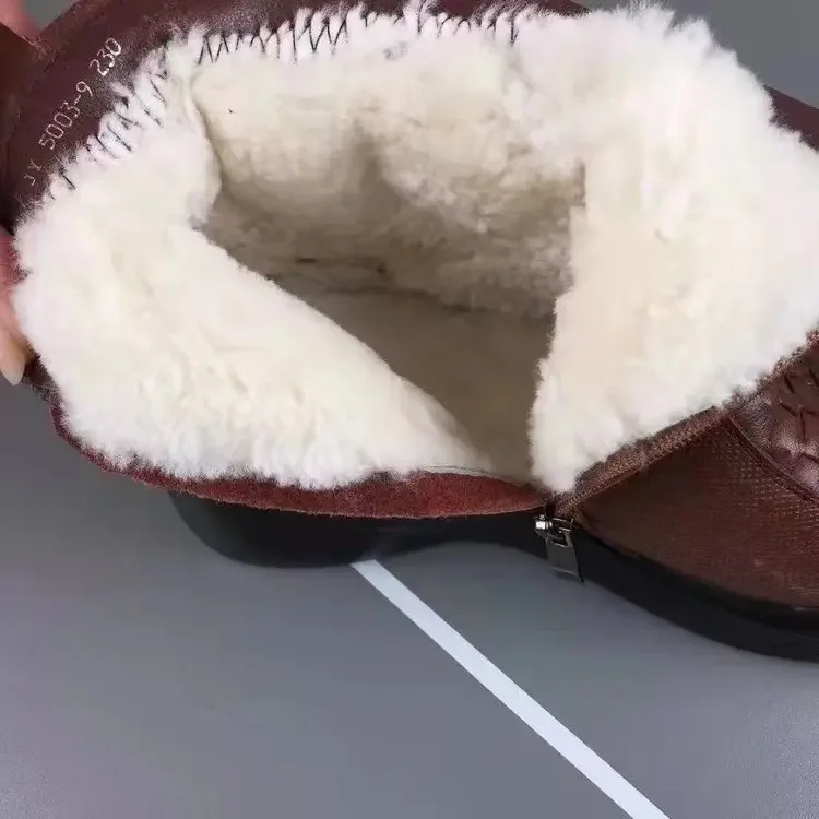 Women\'s Round Toe Short Boots Autumn Winter Soft Sole Plush Ethnic Style Retro Thick Bottom Round Head Solid Color Shoes