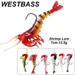 WESTBASS 1PC Soft Shrimp Bait 7cm-12.5g Silicone Prawns Fishing Lure Weedless Rubber Swimbait Bottom Pesca Wobbler Activity cebo