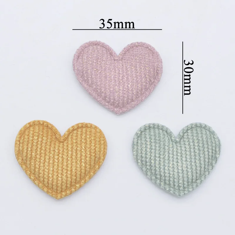 100Pcs 3.5*3CM Padded Heart Applique for DIY Headwear Hair Clips Accessories Handmade Clothes Hat Ornament Patches