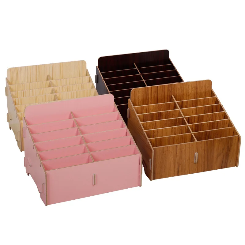 

Multifunctional Desktop Storage Box 12 Compartments Wooden Phone Holder Pen Organizer Office Supplies Scissor Remote Holder For