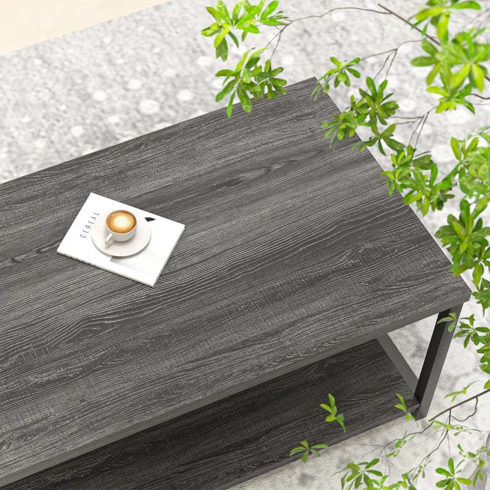 طاولة قهوة مع مساحة تخزين، طاولات مركزية صغيرة حديثة للمساحات الصغيرة، طاولة كوكتيل من الخشب الريفي والمعدن لغرفة المعيشة، 3 #4