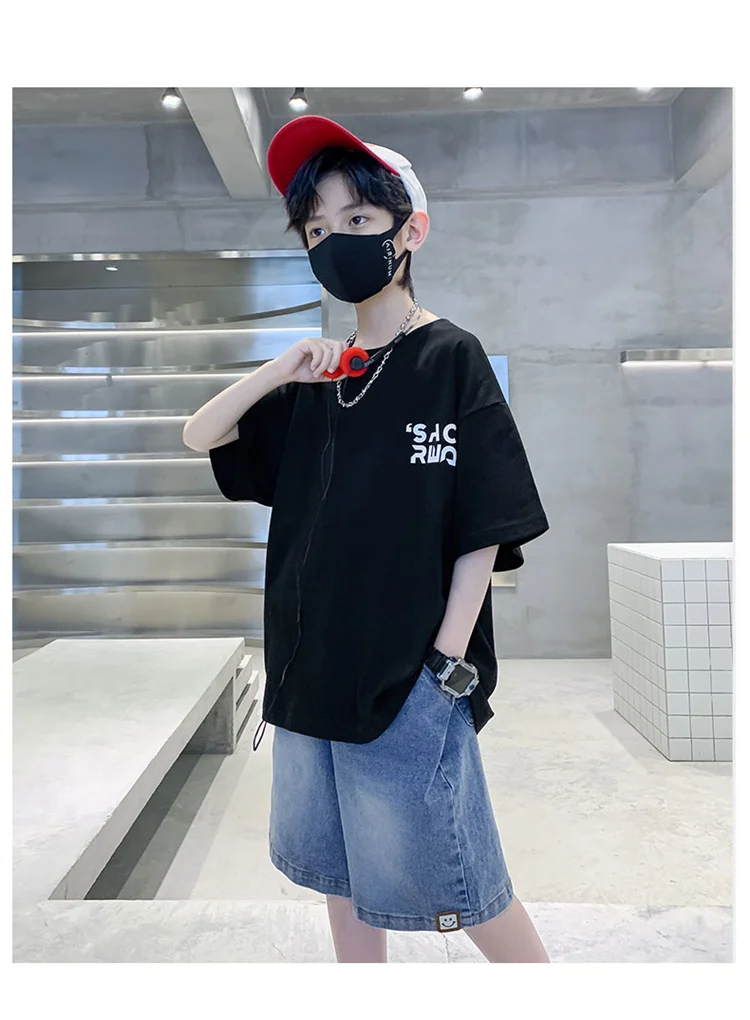 2026 Neues Sommer-Kinder-Baumwoll-T-Shirt für Jungen, Bestseller Kurzarm-T-Shirt, Tops im schlichten Stil, Teenager-Kinder-Mode, bedrucktes T-Shirt – Detail 14