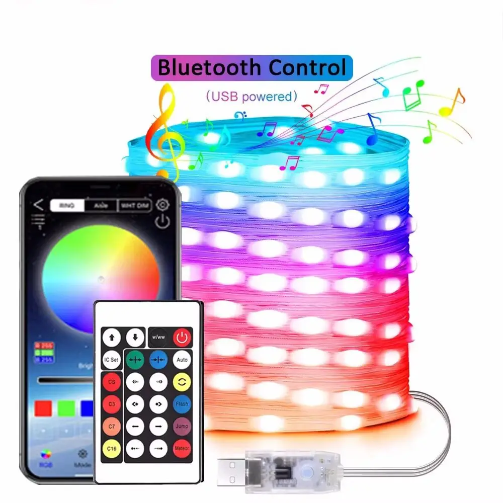 Dreamcolor que cambia LED Bluetooth luces de hadas aplicación remota Control 36v RGBIC USB tira de LED Bluetooth Control de música ajustable