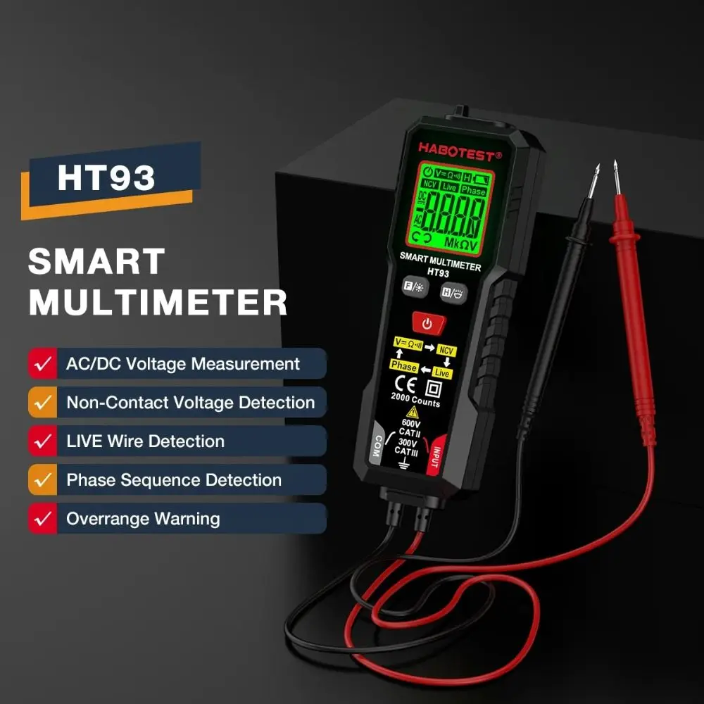 

Auto-Ranging Digital Multimeter Ohm Square Wave HFE Triode Buzzer Multi Tester High Precision AC/DC Voltage Voltage Tester