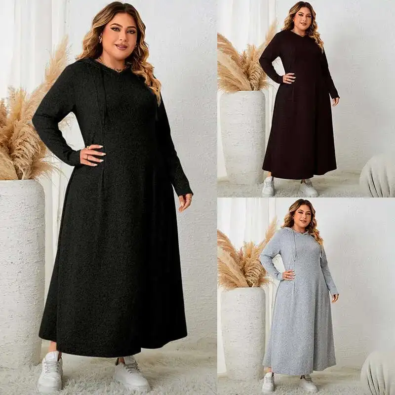 

Fat Oversized Women's Sister Hooded Casual Dress Autumn New Collection Waist A-line Skirt 2025 Party Summer Elegantes Casual Y2k