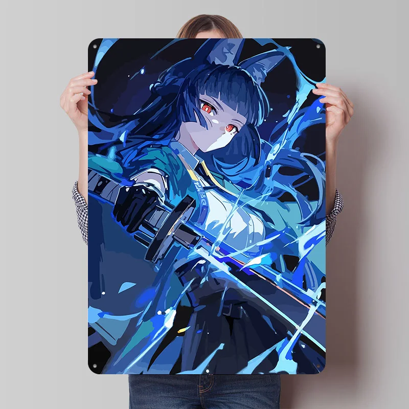 Zenless Zone Zero Hoshimi Miyabi Printed Poster Customized Wall Art Retro Vintage Metal Tin Signs for Gamer Office Decor Home