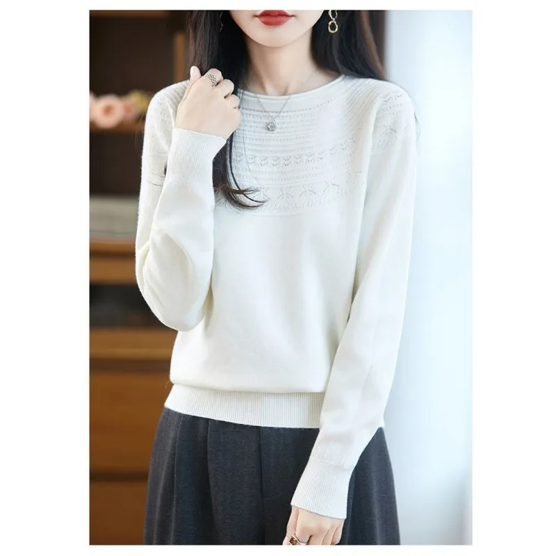 الخريف والشتاء نمط جديد كرة لولبية جولة الرقبة الجوف سترة صوفية محبوك قاع سترة البلوز أعلى فضفاض البلوز #4