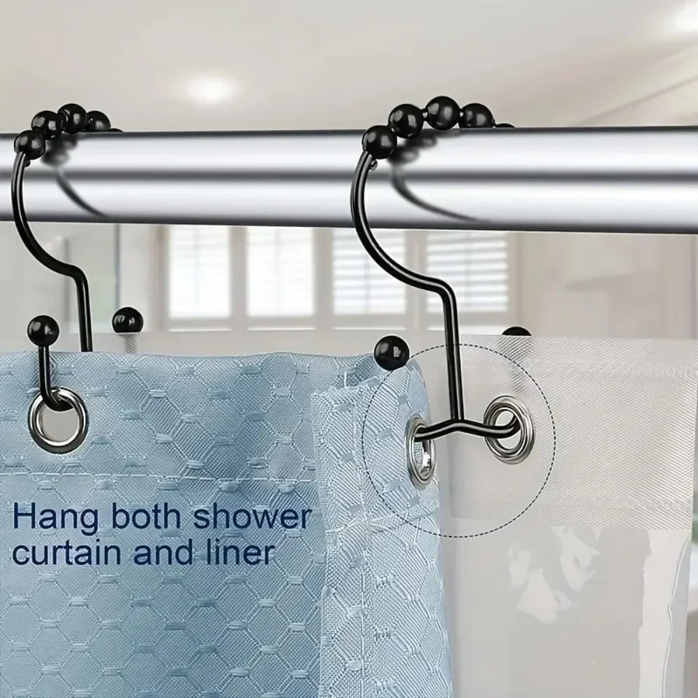 Rustproof Metal Shower Curtain Hook, Iron Double Hook Shower Curtain Ring, Curtain Hook, Bathroom Hardware Accessories