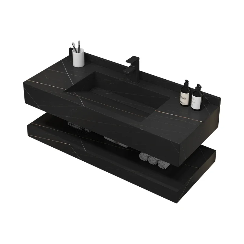 Luxury Hotel Custom Wall Mounted Marbled Integrated Vanity Sink Double Slab Wash Basin For Bathroom on sale
